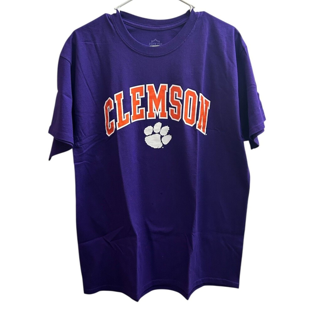 Elite Fan Clemson Tigers T-Shirt Purple Orange White Paw Logo NWOT Men's Large L